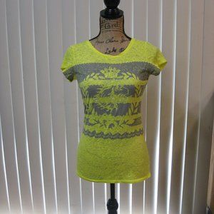 NWOT Express neon yellow graphic tee t shirt top XS extra small